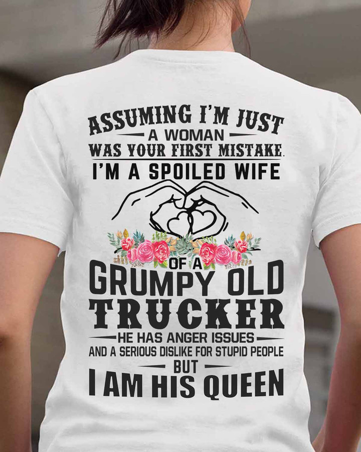Cute Trucker's Lady- White-Trucker-T-shirt -#170922HISQU1BTRUCZ6