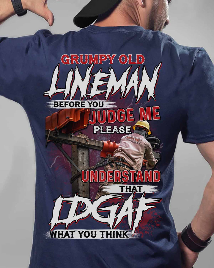 Grumpy Old Lineman- Navy Blue -Lineman- T-shirt -#220922THATIDF1BLINEZ6