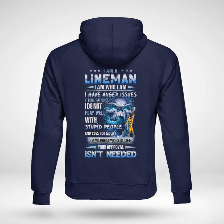 Lineman hoodie with skull graphic and empowering quote