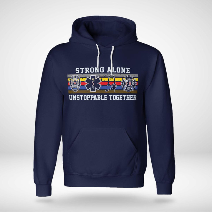 "Dispatcher blue hoodie with white text