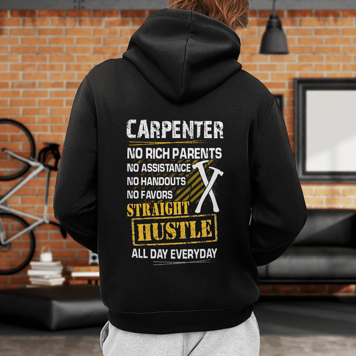 Carpenter Pride Hoodie: Black hoodie with yellow and white quote for dedicated carpenters