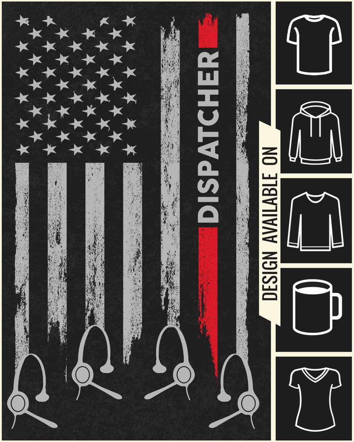 Dispatcher T-shirt: Black tee with red stripe and white 'DISPATCHER' print, ideal for professionals.