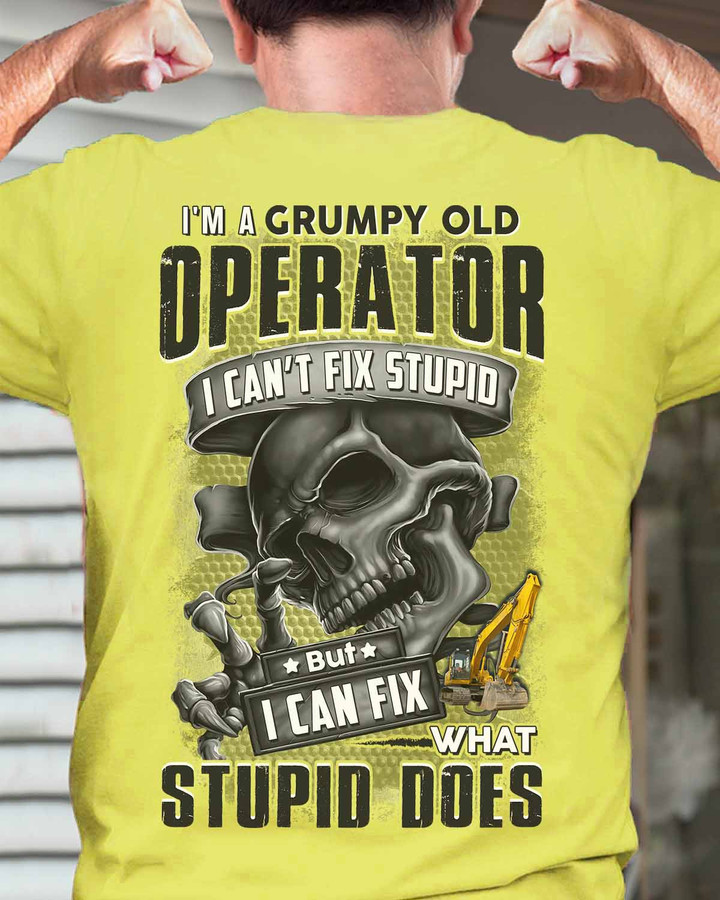 Yellow Operator T-Shirt with Grumpy Old Operator Skull Graphic