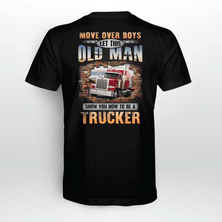 "Black cotton t-shirt for truckers with white text