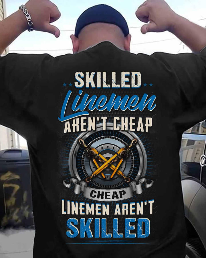 Black SKILLED Linemen T-Shirt with impactful quote celebrating the expertise of linemen