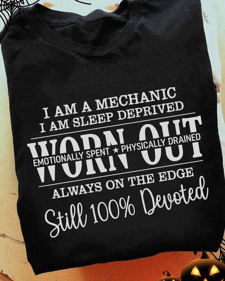 Black mechanic t-shirt with a quote expressing devotion and dedication to the profession.
