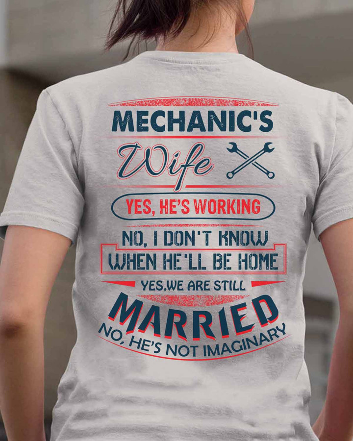 Mechanic's Wife T-Shirt - White cotton tee with black text, perfect for showing support and humor as a mechanic's wife.