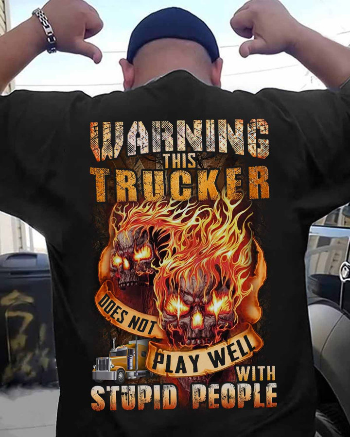 "Black Trucker T-Shirt - Warning
