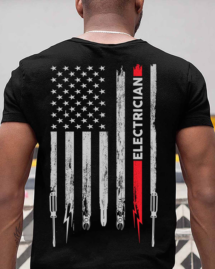 Electrician t-shirt with American flag and 'ELECTRICIAN' text