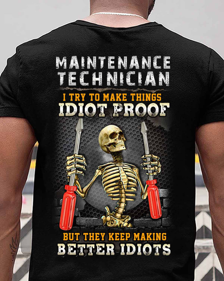Maintenance Tech T-Shirt with Skeleton and Screwdrivers Graphic