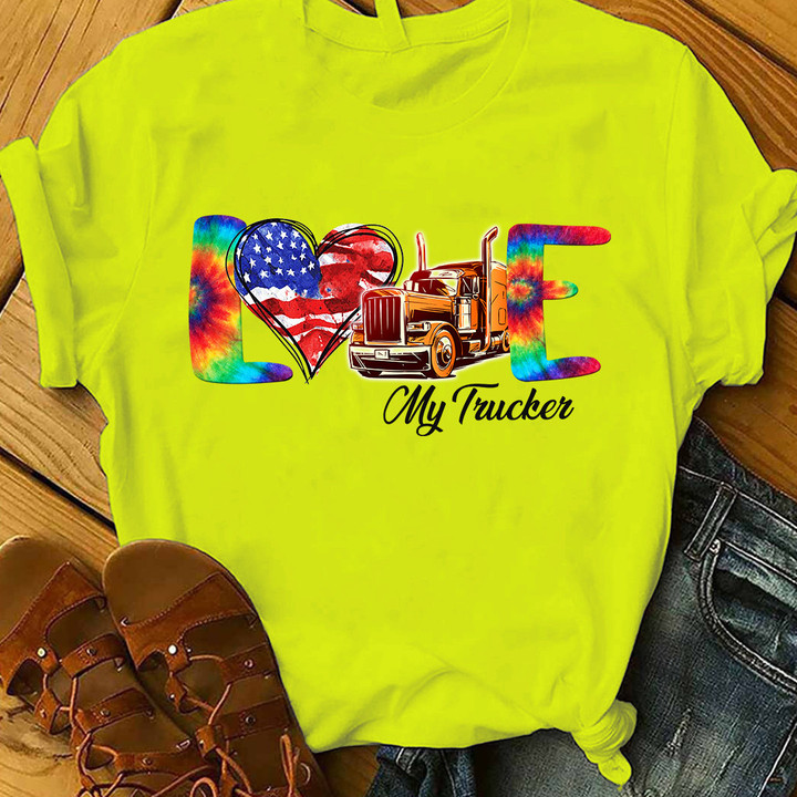 My Trucker Neon Yellow Tie-Dye T-Shirt for Truckers - Front View