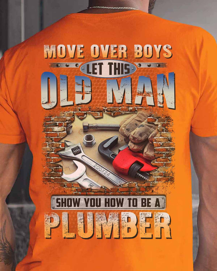 "Orange cotton plumber t-shirt with quote