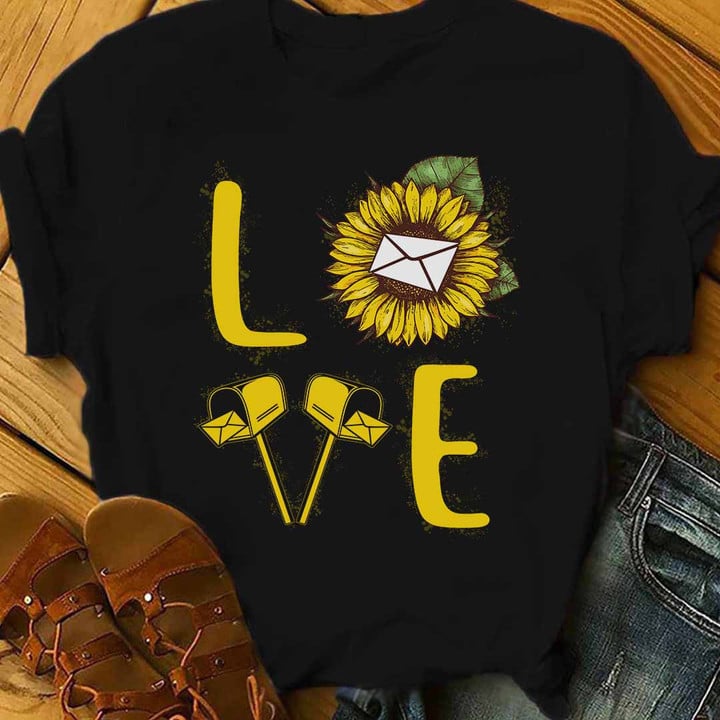 Black t-shirt for Postal Workers with Sunflower Design and Personalized Letter