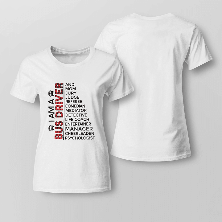 Bus Driver Profession T-Shirt - White Cotton Blend Tee with Red and Black Quote