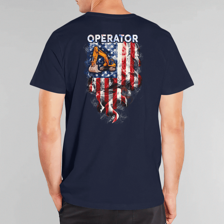 Operator T-Shirt with Bulldozer Graphic and American Flag