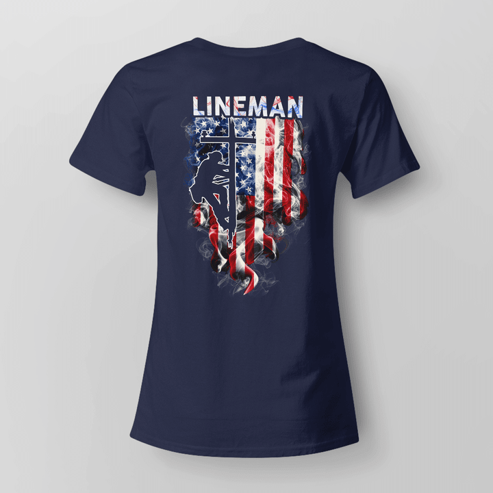 Lineman T-Shirt with Graphic Design - I am a lineman, and I am proud to be an American