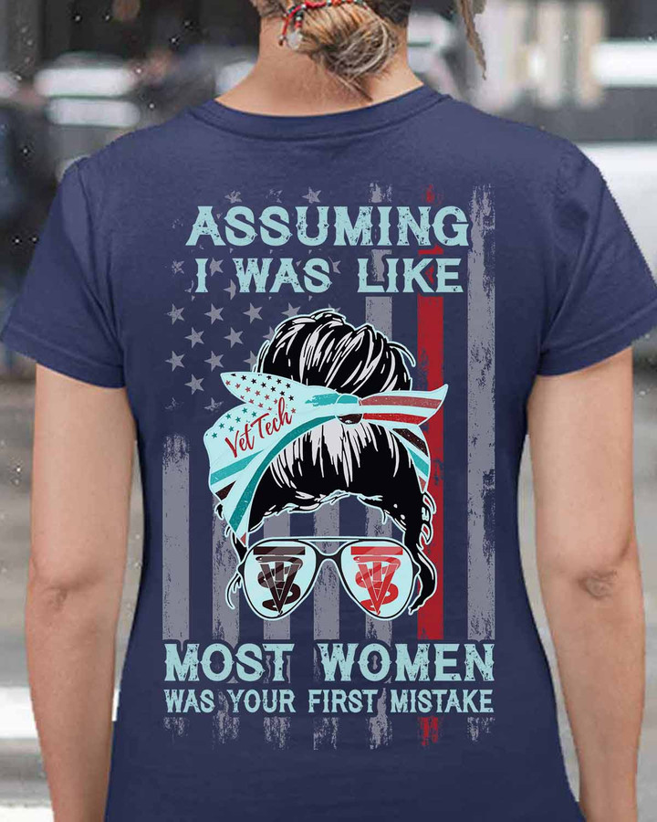 Blue Vet Tech T-Shirt with Determined Woman Graphic