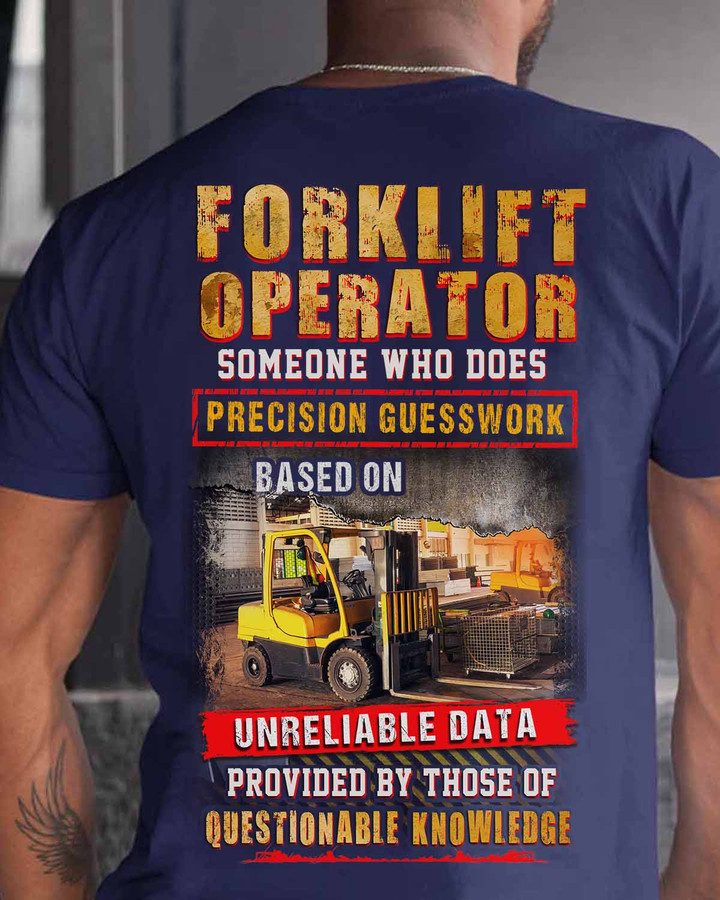 Forklift operator t-shirt with graphic design of a forklift operator driving a forklift