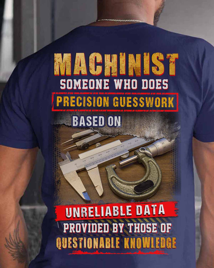 Blue Machinist T-Shirt with Caliper Graphic and Witty Quote