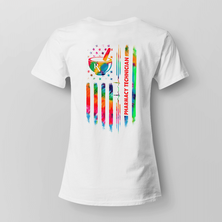Pharmacy Technician T-Shirt - Symbolic Design with Mortar and Pestle and Rainbow Flag
