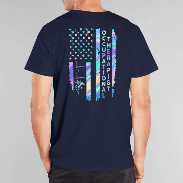 Occupational Therapist T-Shirt - American Flag and Heartbeat Graphic Design