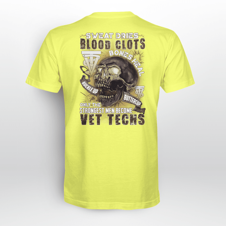 Yellow Vet Tech T-Shirt with Skull and Crossbones Graphic