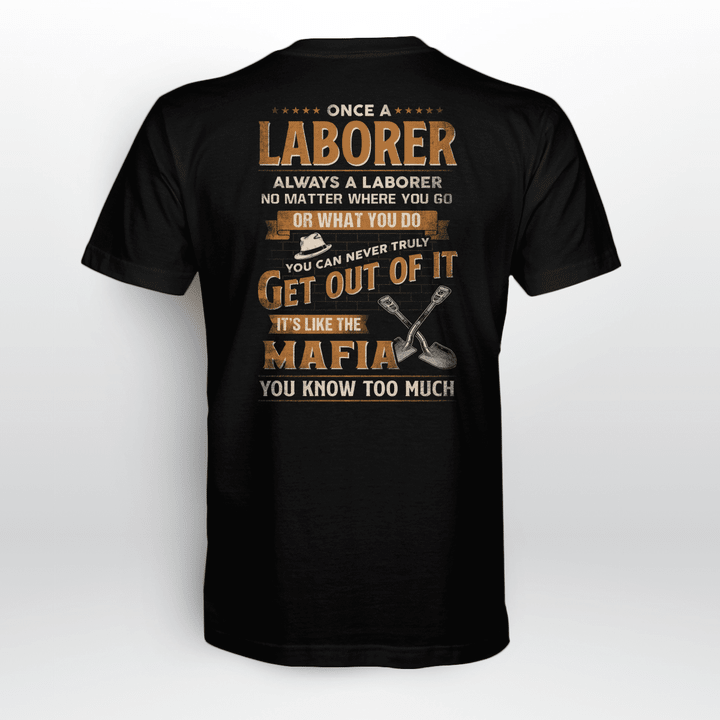 Black laborer profession t-shirt with shovel and hat graphic design