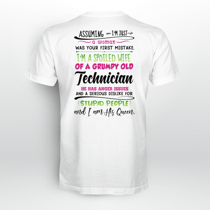 Spoiled Wife of a Grumpy Old Technician T-Shirt - Technician Profession Apparel