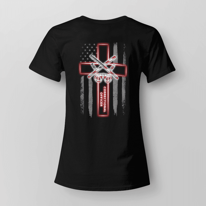 Correctional Officer T-Shirt - Black with white cross, symbolizing strength and pride