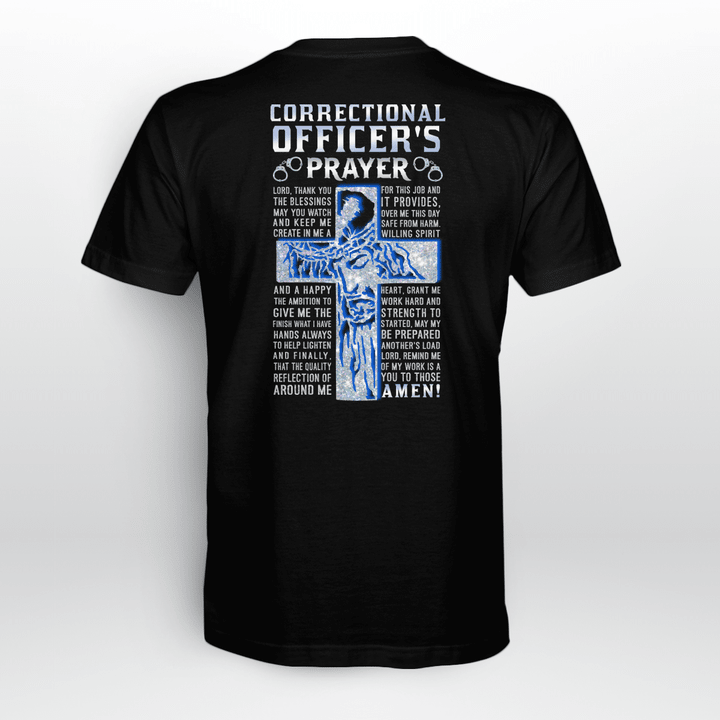 Correctional Officer's Prayer T-Shirt - Black | Symbolic cross and prayer design for dedicated law enforcement professionals