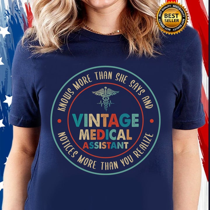Vintage Medical Assistant T-Shirt - Blue with Distressed Quote