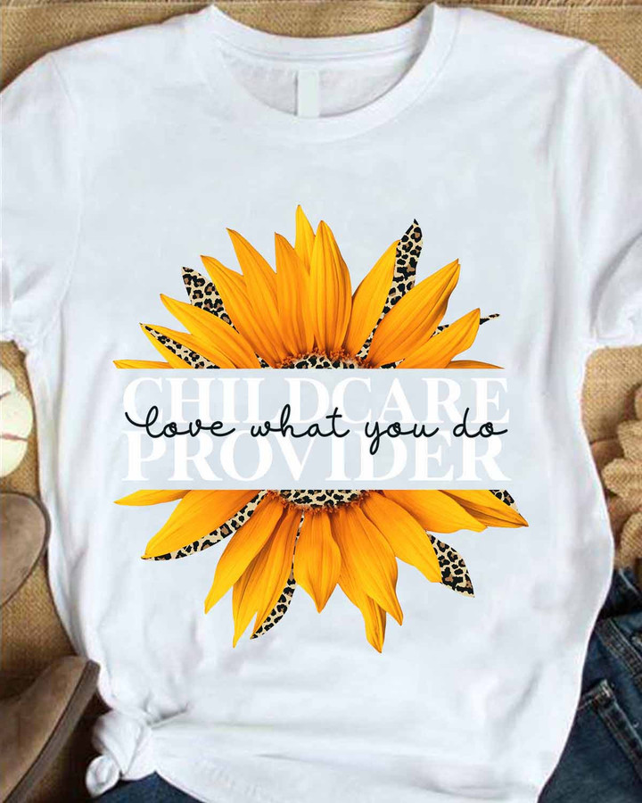 Childcare Provider T-Shirt with Sunflower and Leopard Print Design