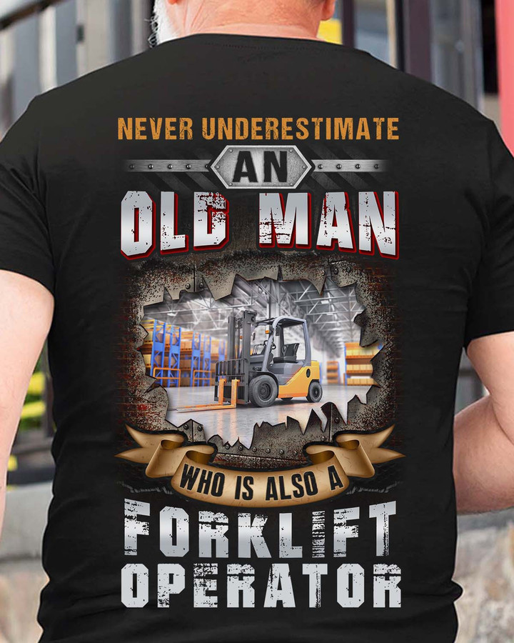Black t-shirt for forklift operators with empowering quote and graphic