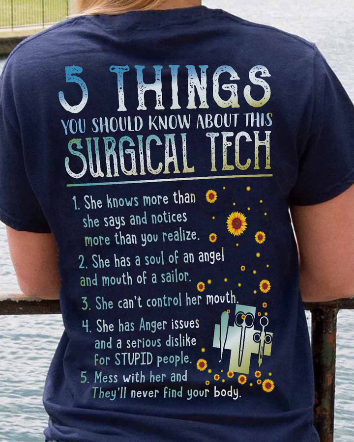 Blue surgical tech t-shirt with a bold quote reflecting their expertise and personality.