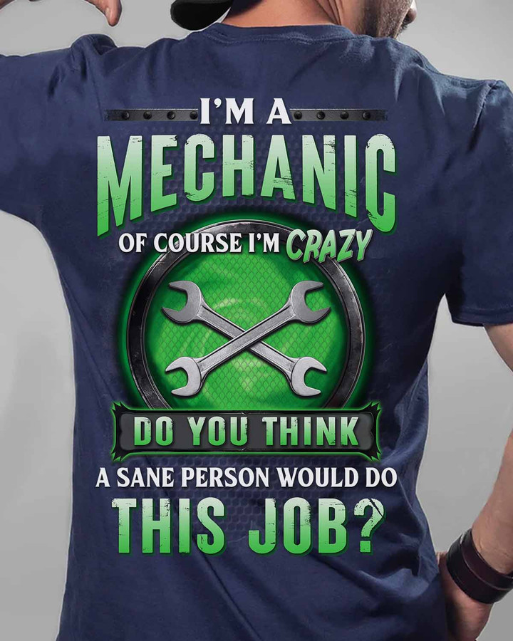 "Blue mechanic t-shirt with quote