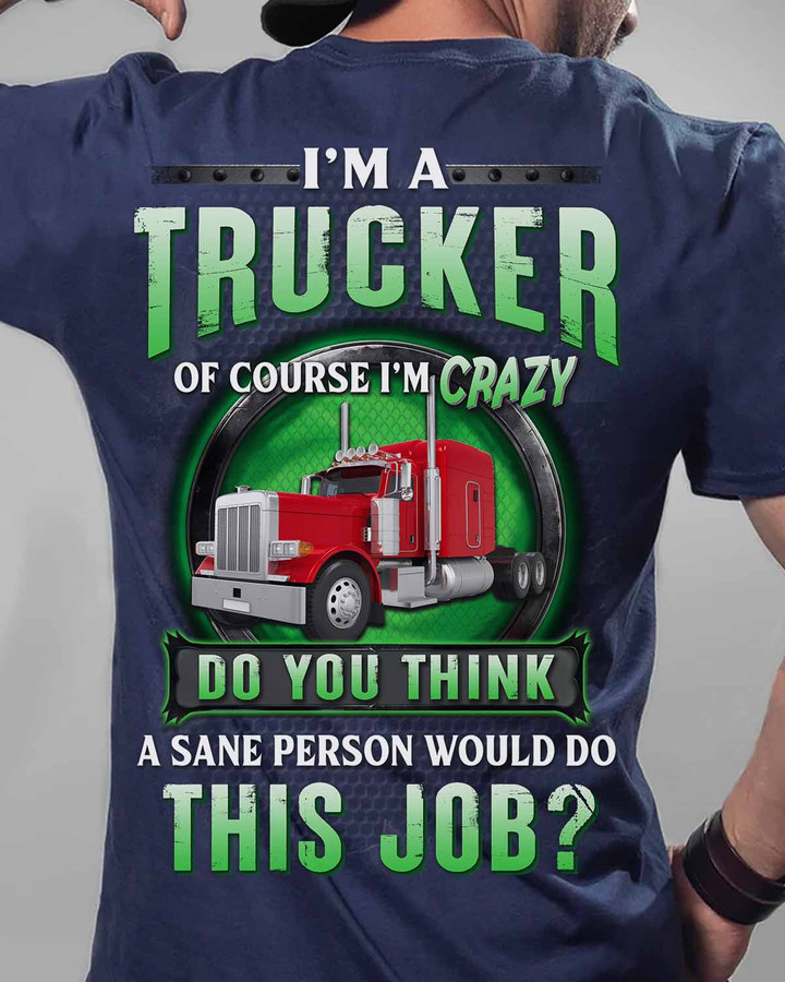 Blue Trucker Lady T-Shirt with red semi truck graphic represents the proud and resilient spirit of female truckers.