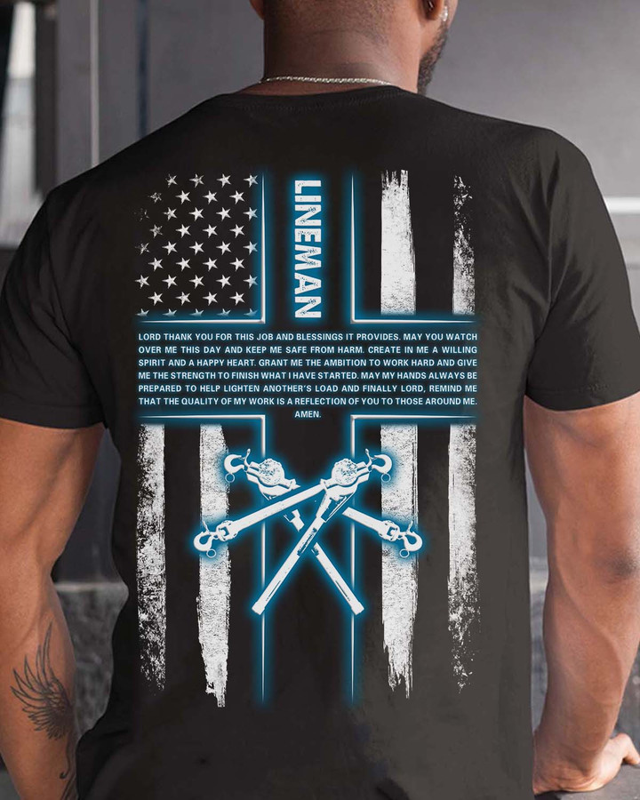 Lineman Prayer Black Cotton T-Shirt - Soft and Breathable Crewneck Tee for Blue-Collar Workers