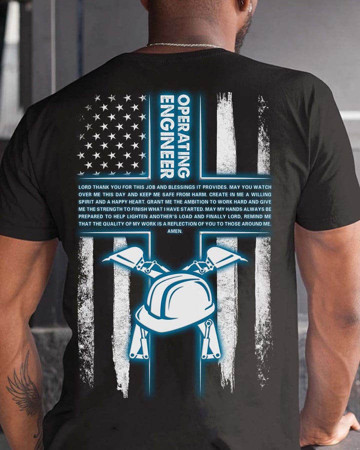 Black cotton t-shirt with a powerful prayer for Operating Engineers