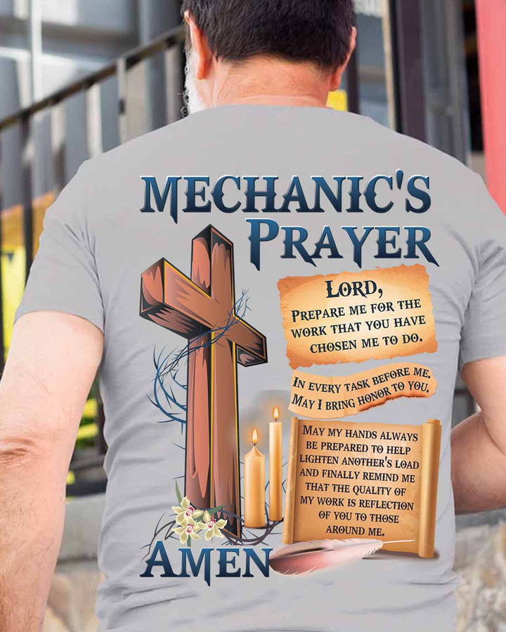 Mechanic's Prayer T-Shirt - White Cotton Tee with Inspirational Quote
