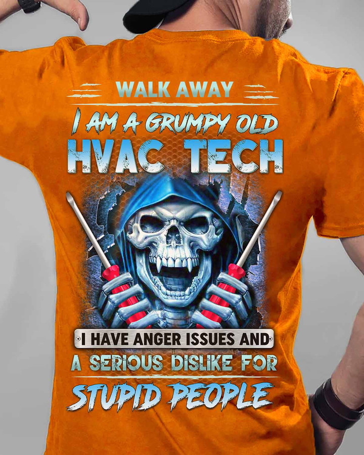 Walk Away I am a Grumpy Old HVAC Tech - Orange - T-shirt - #010922angis9bhvacz6