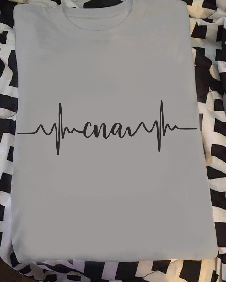 Gray CNA Heartbeat T-Shirt, showcasing the universal symbol of life and love, perfect for certified nursing assistants.