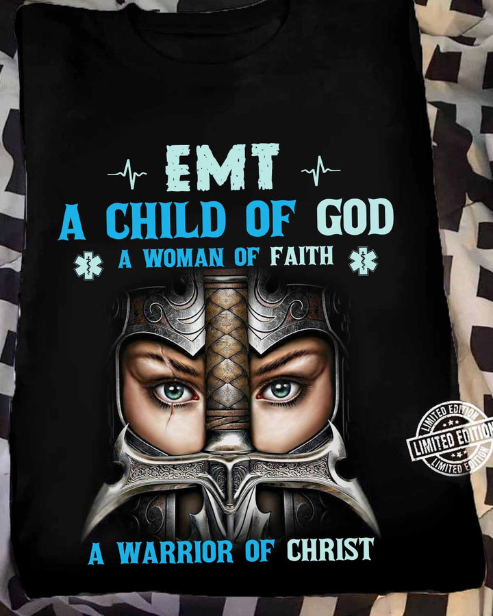 EMT a Child of God- Black -T-shirt - #030922womof3femtap