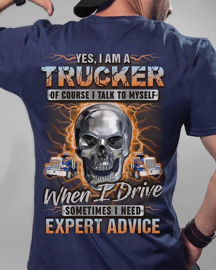 Trucker Of Course I talk to my Self-Navy Blue - T-shirt - #030922itlkto16btrcuz6