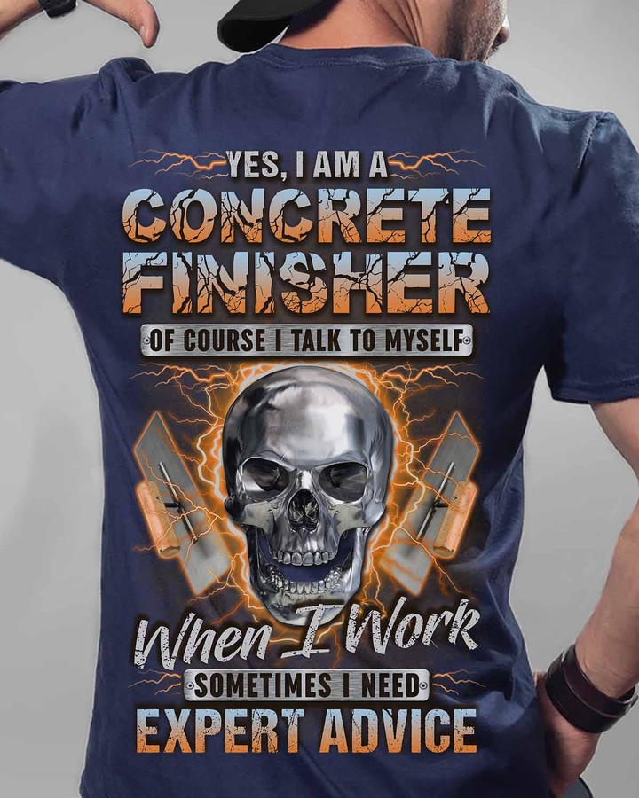 Concrete Finisher Of Course I talk to my Self-Navy Blue - T-shirt - #030922itlkto16bcofiz6