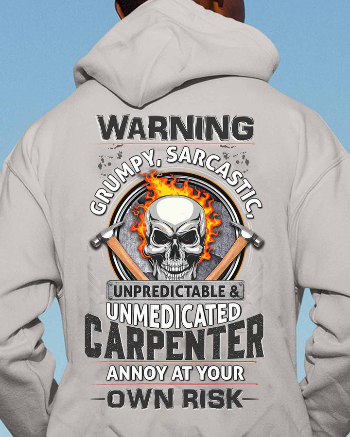 Carpenter Skull and Hammer Hoodie - Black hoodie with a skull and hammer design, featuring a humorous quote. Perfect apparel for blue-collar workers.