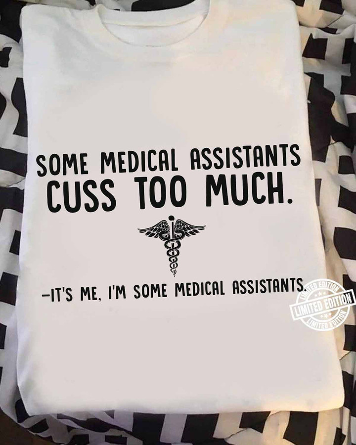 White T-shirt with Caduceus Graphic Design for Medical Assistants