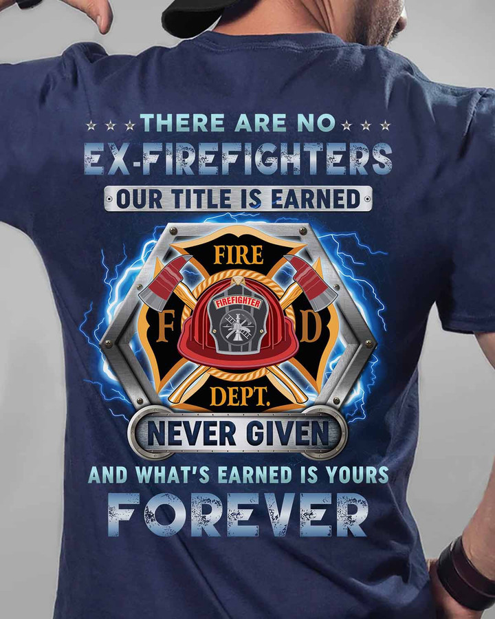 Black firefighter t-shirt with helmet and crossed axes graphic design, featuring a powerful quote about the unwavering dedication of firefighters.