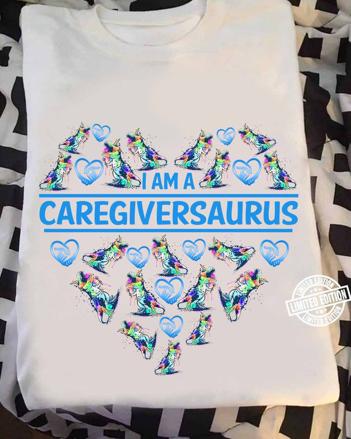 I am a Caregiver Saurus- White-Caregiver-T-shirt -#090922JTSAU1FCAREAP