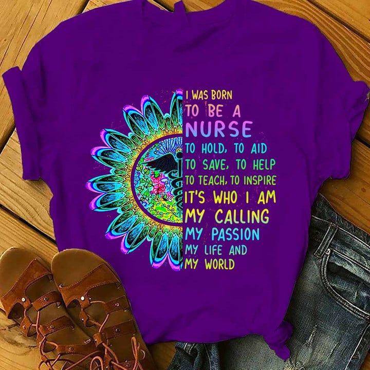I was born to be a Nurse- Purple -Nurse-T-shirt -#090922TOAID6FNURSAP