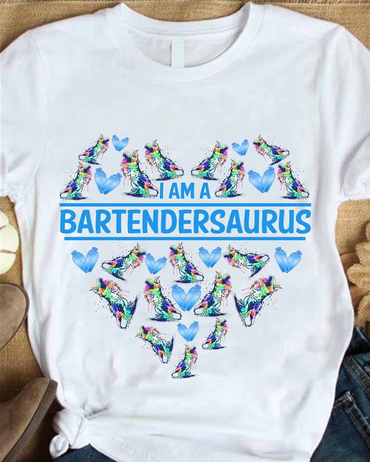 I am a Bartender Saurus- White-Bartender-T-shirt -#130922JTSAU1FBARTAP
